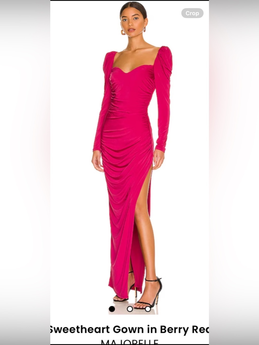 MAJORELLE Berry-Red Long Sleeve Ruched Sweetheart Gown